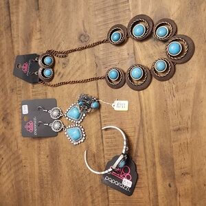 5 PC lot of Paparazzi jewelry turquoise, silver, antique bronze NWT